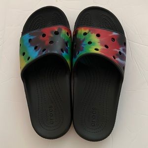 Tie dyed CROCS slides